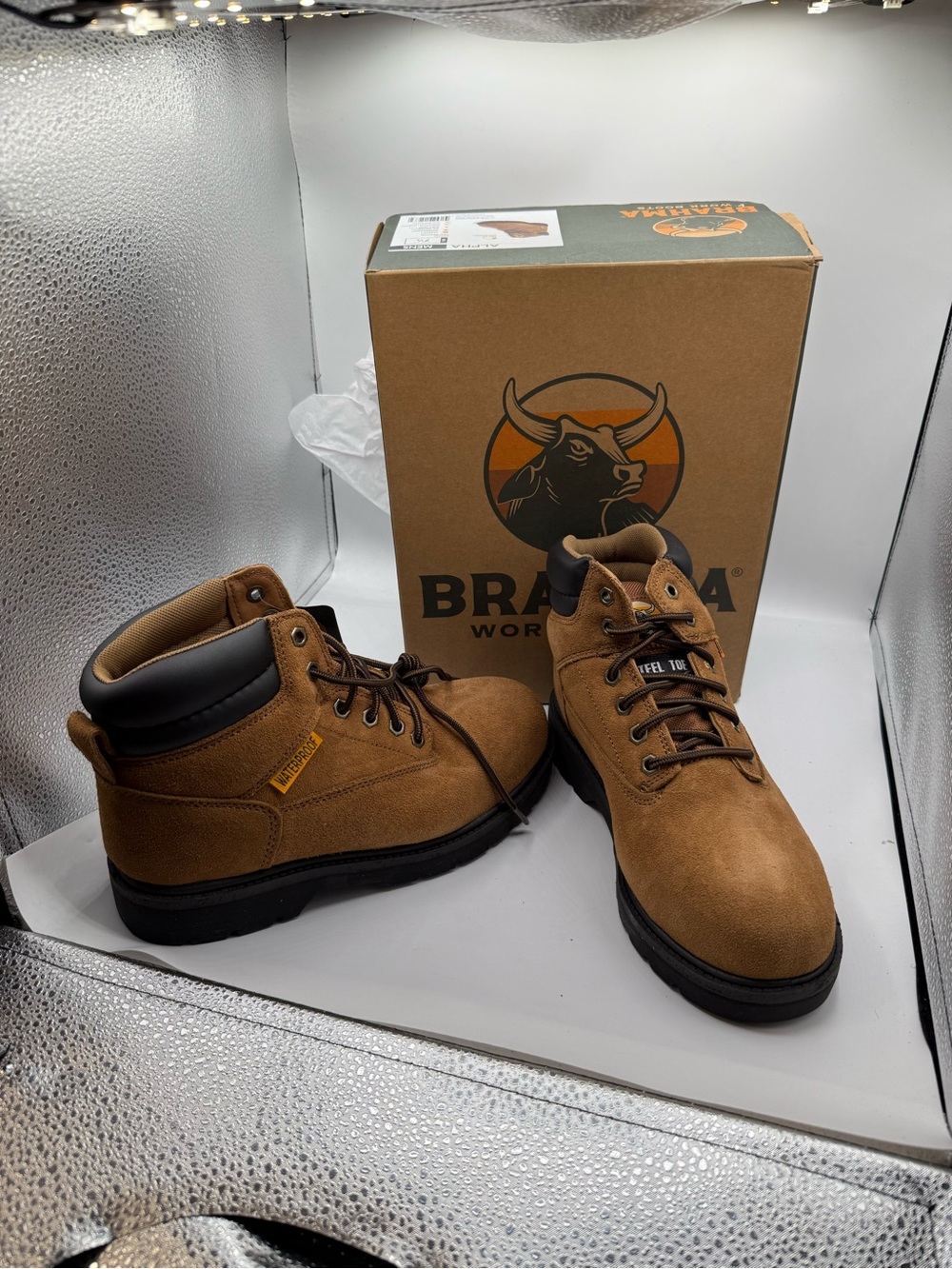 Brahma Men's Waterproof 6" Steel Toe Work Boots Size 7.5 Brown EUC W/box.